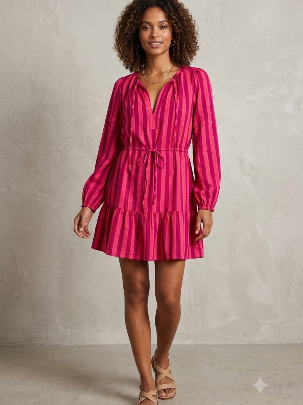 Sugarlips Clarisa Stripes Lomie Fuchsia & Hot Pink Striped Tie-Waist Mini Dress